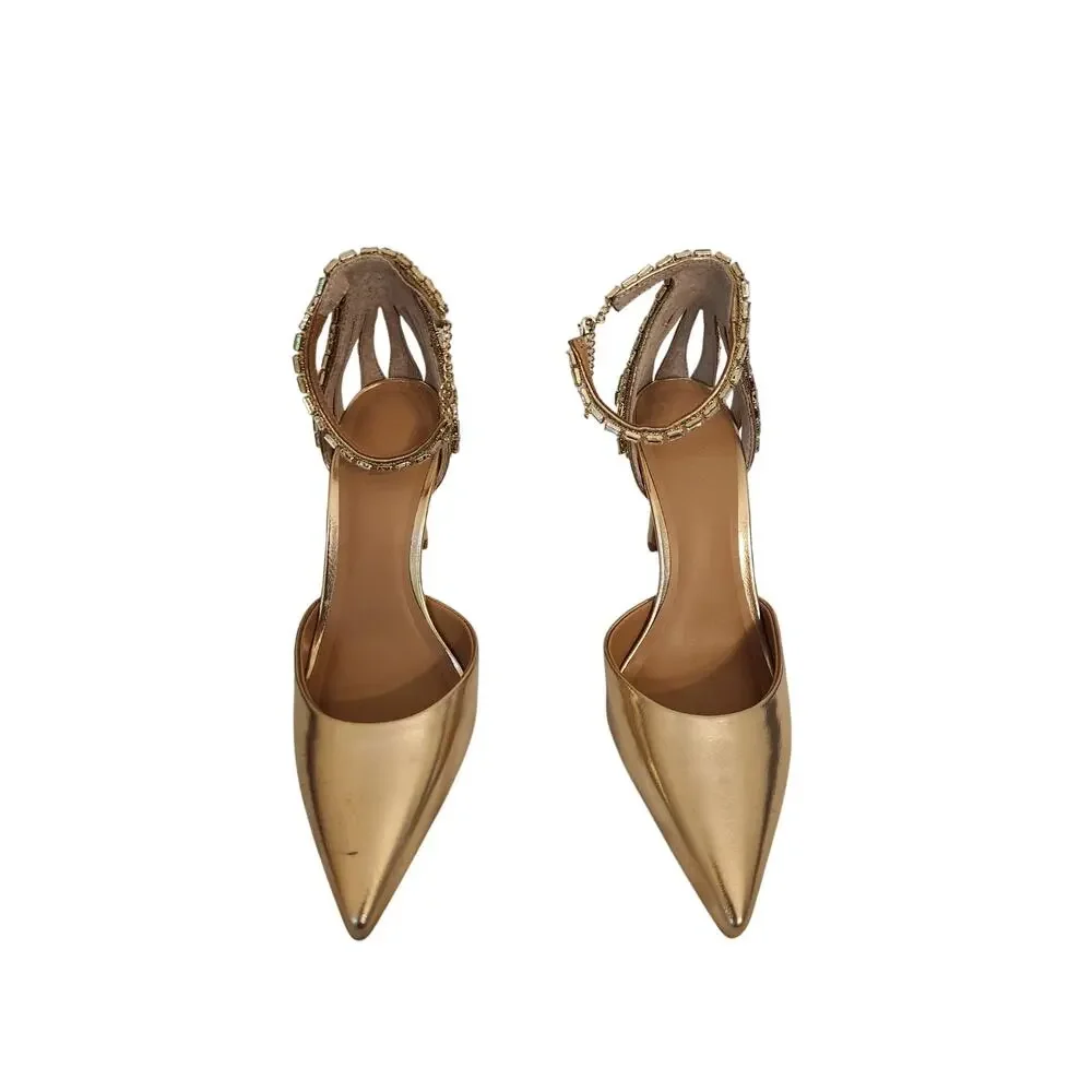 New INC International Concepts Women's Shanni Ankle Strap Pumps Gold 7.5M